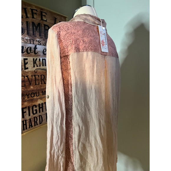 nwt womens coral pink blouse lacy design roll tab size med - Picture 9 of 16